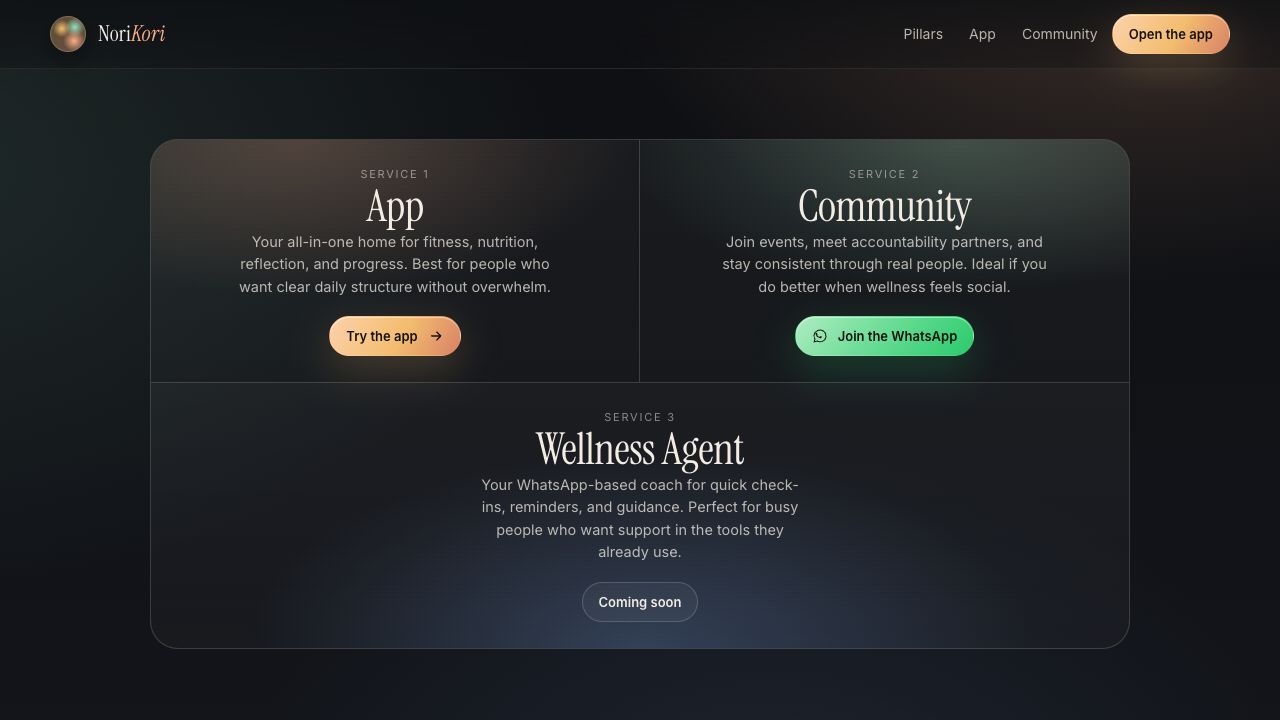 NoriKori wellness platform landing page