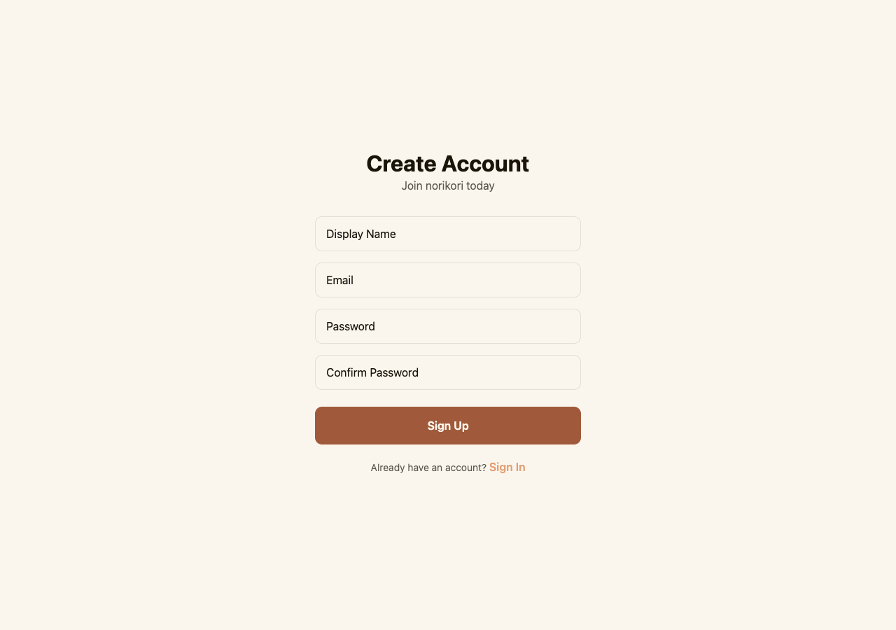NoriKori account creation experience